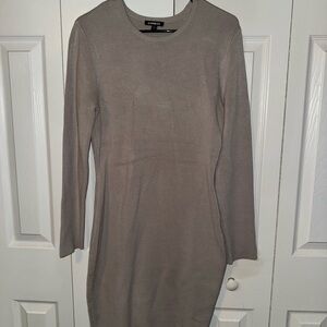 Express Brown Long Sleeve Crew Neck Sheath Dress